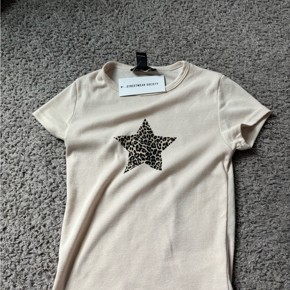 Streetwear Society Cream Leopard Star Tee